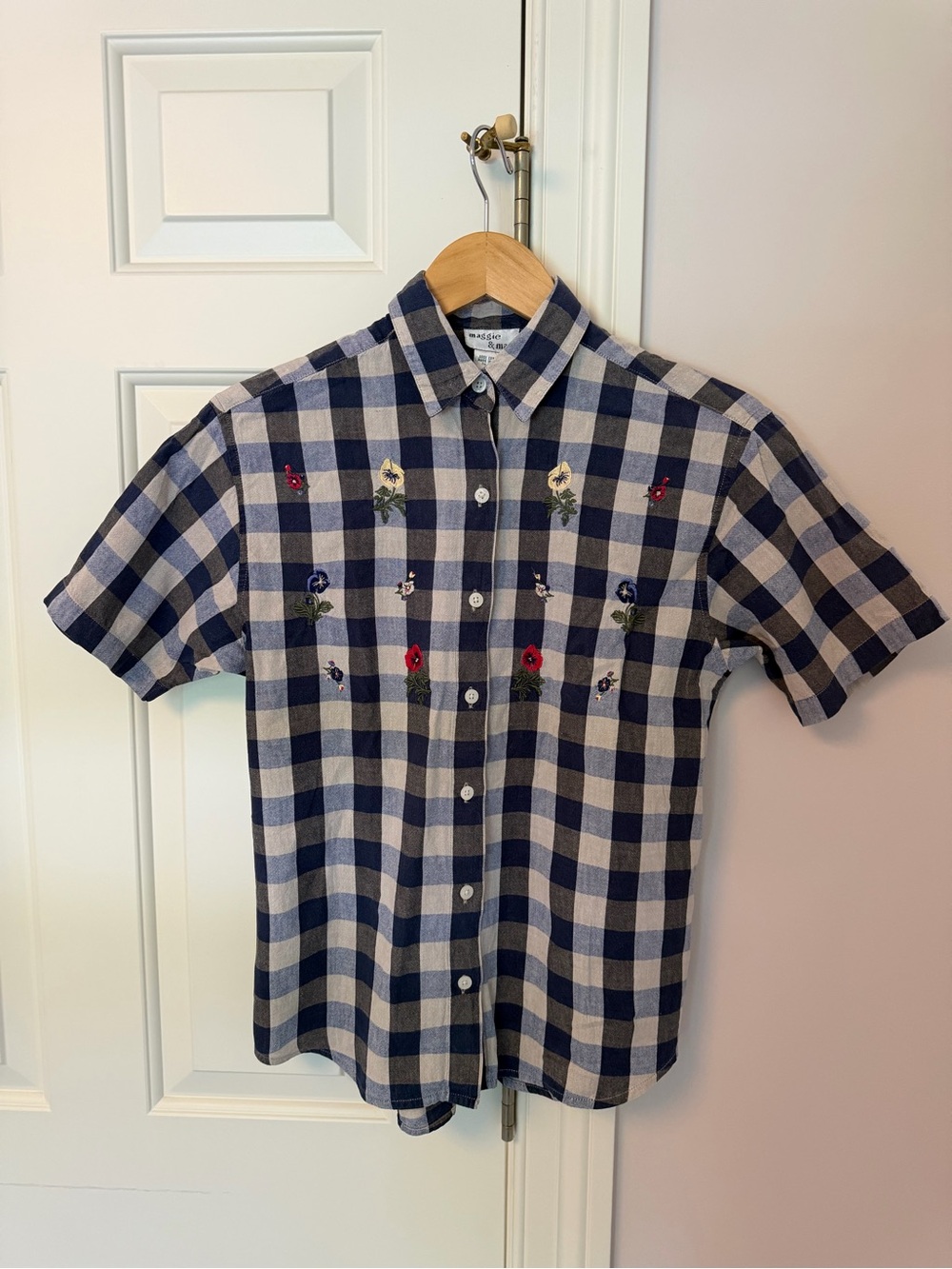 Checked Button Down with Floral Embroidery - Vintage